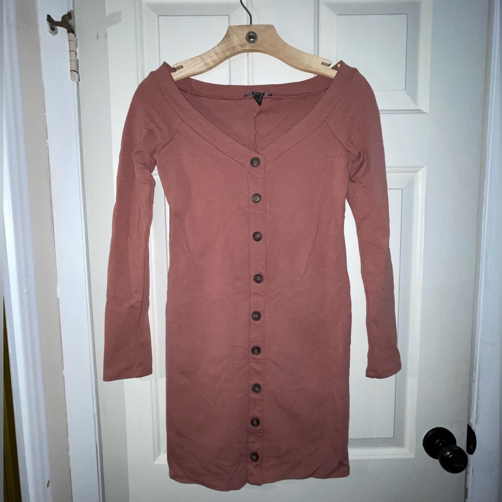 Forever21 Mauve Long Sleeve Bodycon Sexy V-Neck Dress, M